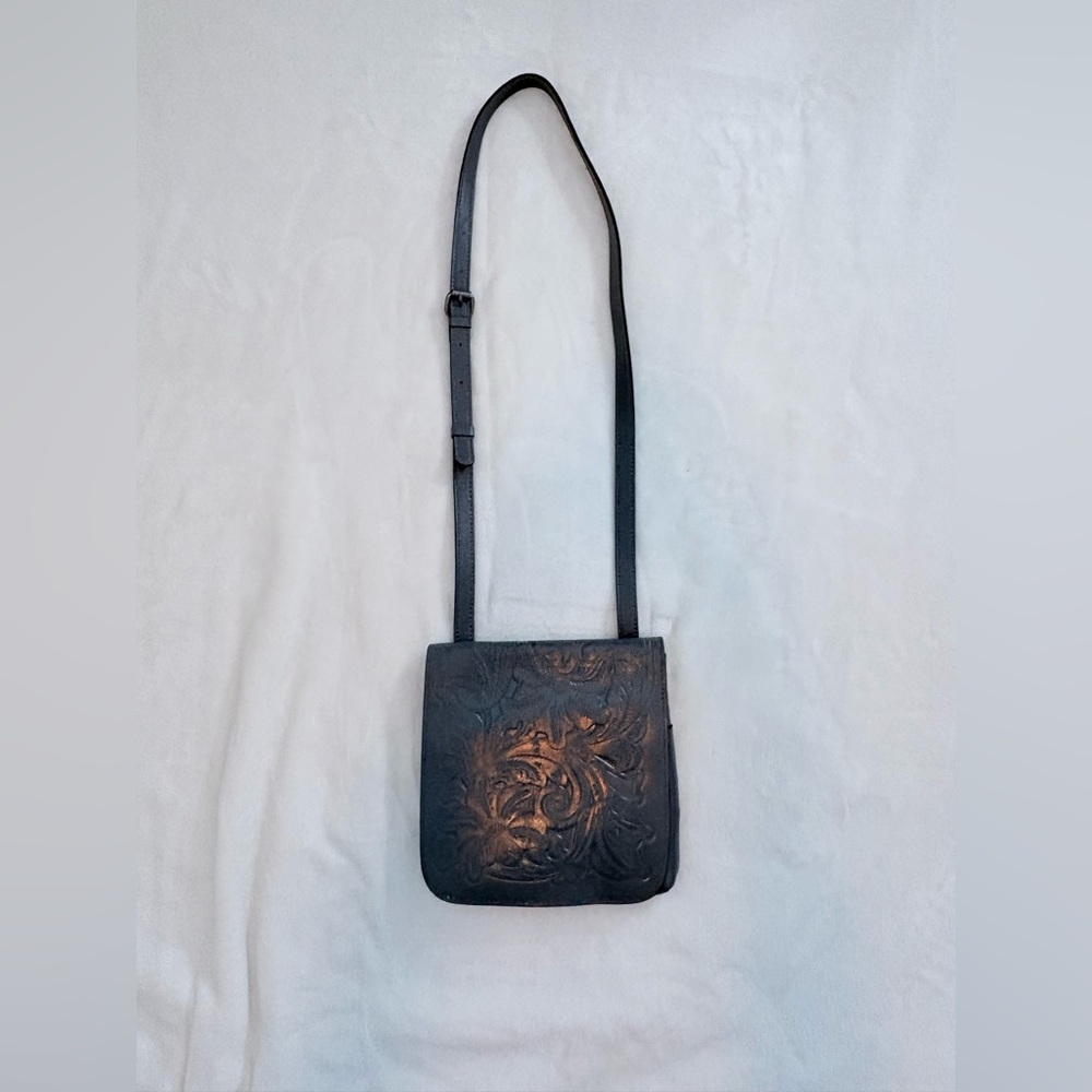 Patricia Nash Gray  Embossed Leather Crossbody Bag